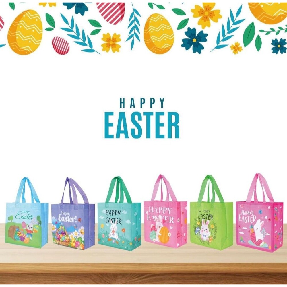 18PCS Easter Gift Bags Easter Treat Bags with Handles 6 Design*3 New